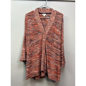 Pure Jill Orange Black White Marled Knit Open Front Sweater Women's Medium